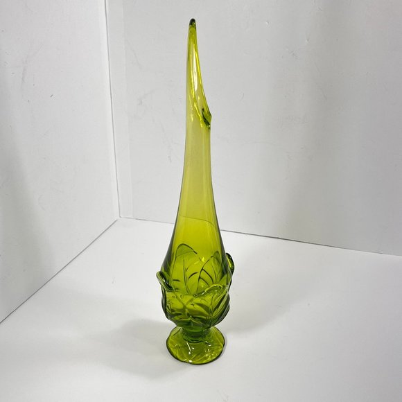 Vintage Viking Swung Glass Vase Avocado Green Epic Leaf Retro 7608 - Picture 3 of 16